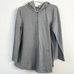 Pure Jill Zip Hoodie Jacket Gray Lightweight Cotton Blend Loungewear M Petite